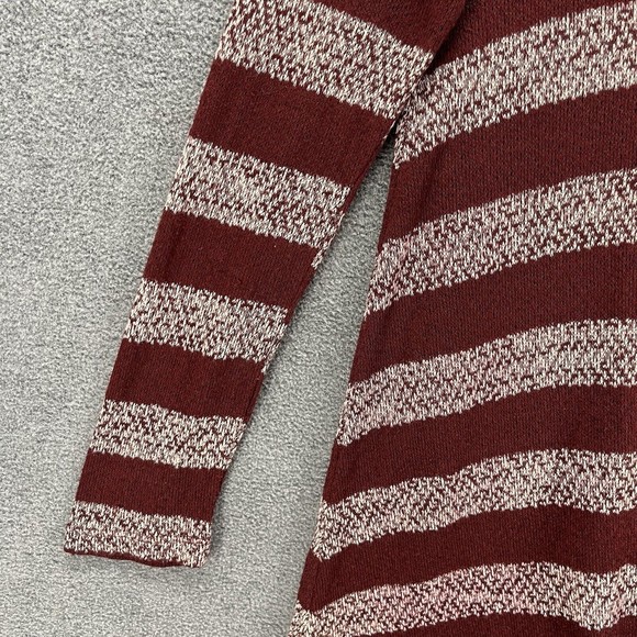 T/O Sweaters Cardigan Womens Size M red wine Stripe Long Sleeve Hooded Stretch - Picture 5 of 11